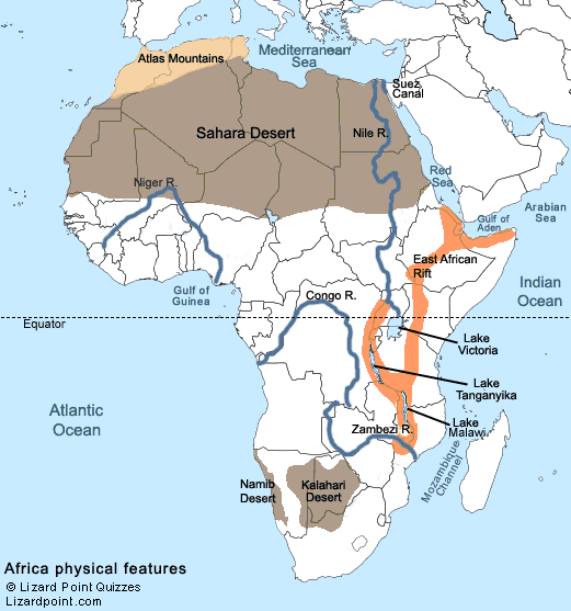 Africa Map Physical Features Labeled / Physical Map Of Africa Mountains