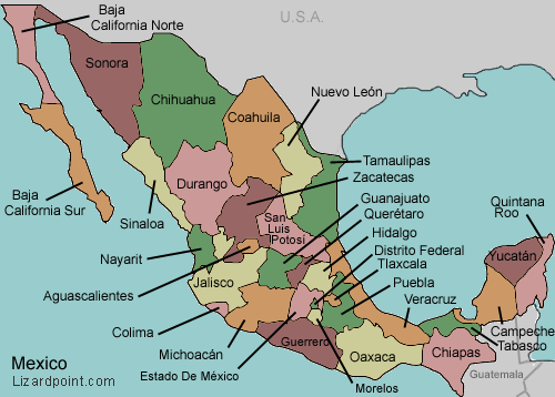 Mexico States Map Labeled Vector Mexico Map By State 2498