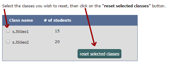 screenshot of class reset screen