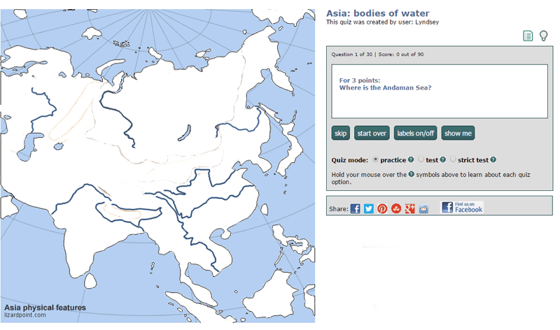 screenshot of the Asia bodies of water quiz