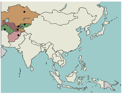 map of Asia with central Asia highlighted
