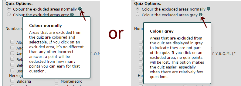 screenshot showing the explanations of the options using the help icons