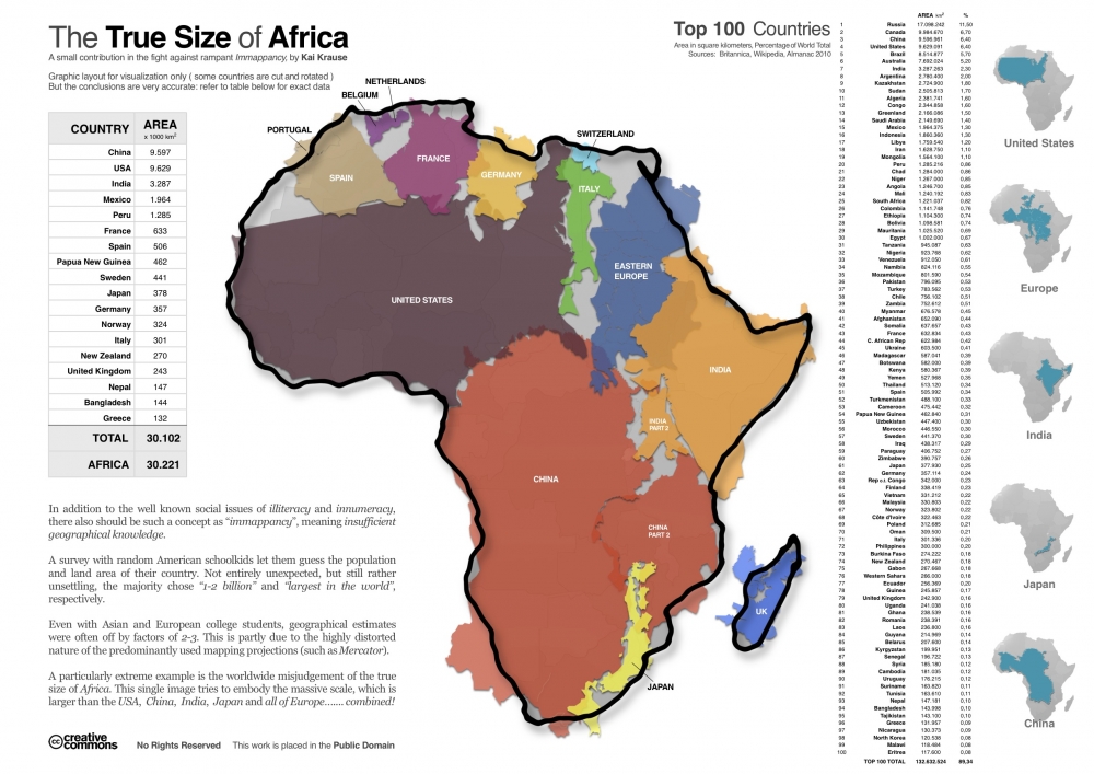 large countries superimposed over map of Africa