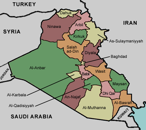 map of Iraq with provinces labeled