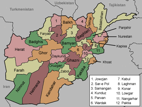 map of Afghanistan with provinces labeled