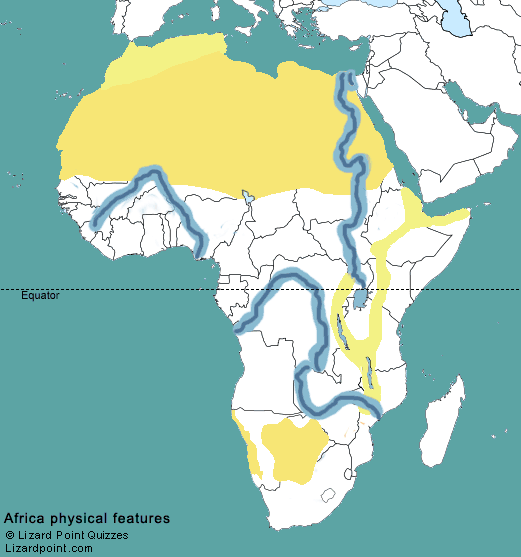 labeled physical features map of africa