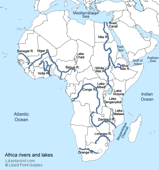 Map Of Africa Bodies Of Water Test your geography knowledge   African rivers and lakes | Lizard 