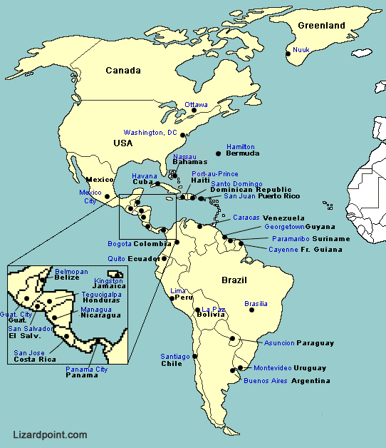 labeled map of the Americas