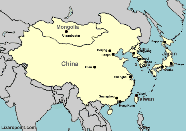 east asia political map with capitals