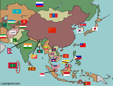 map of Asia with flags displayed