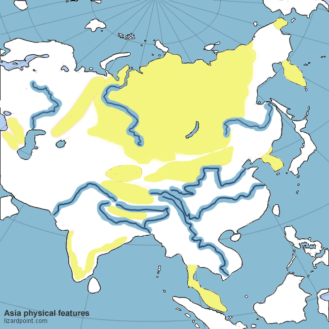 physical map of asia with labels