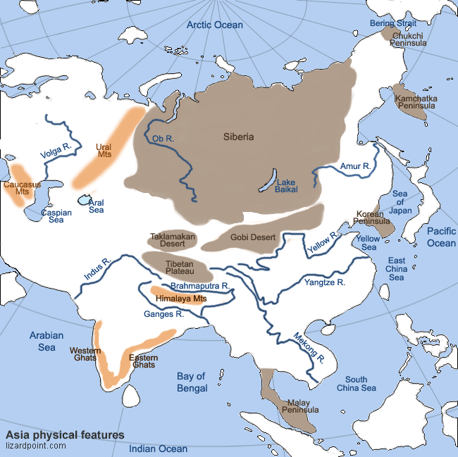 labeled map of Asia