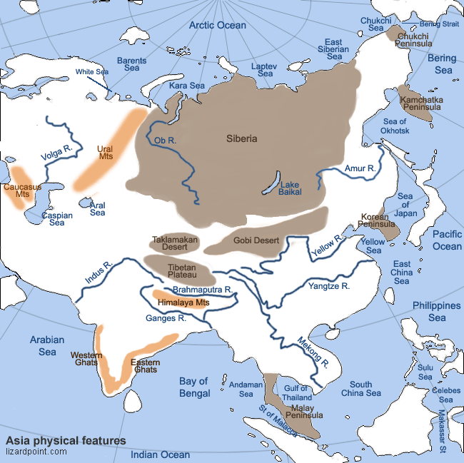 South Asia Physical Map Rivers   Asia Physical Labeled3 