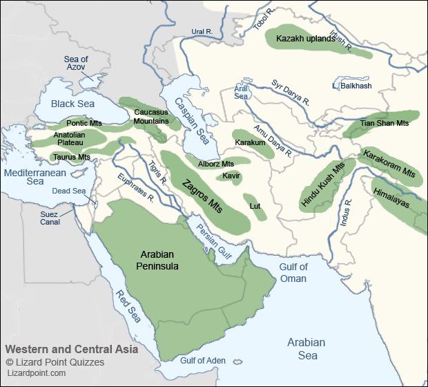 Test your geography knowledge - SW and Central Asia: physical features 