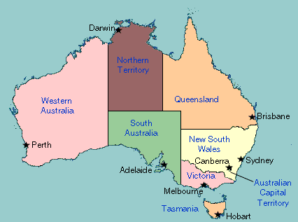 map of Australia with provinces labeled
