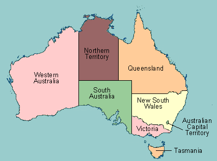map of Australia with provinces labeled