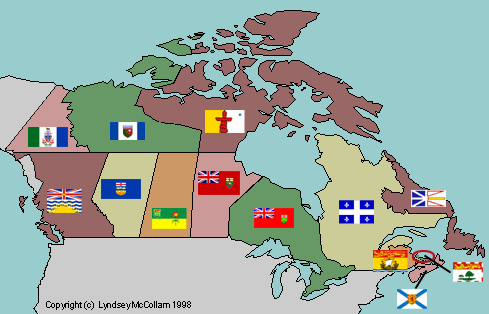 map of Canada with provincial flags labeled