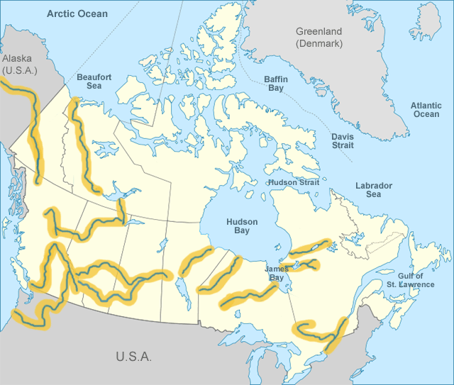 Canada Political Map Quiz   Canada Rivers Highlighted 