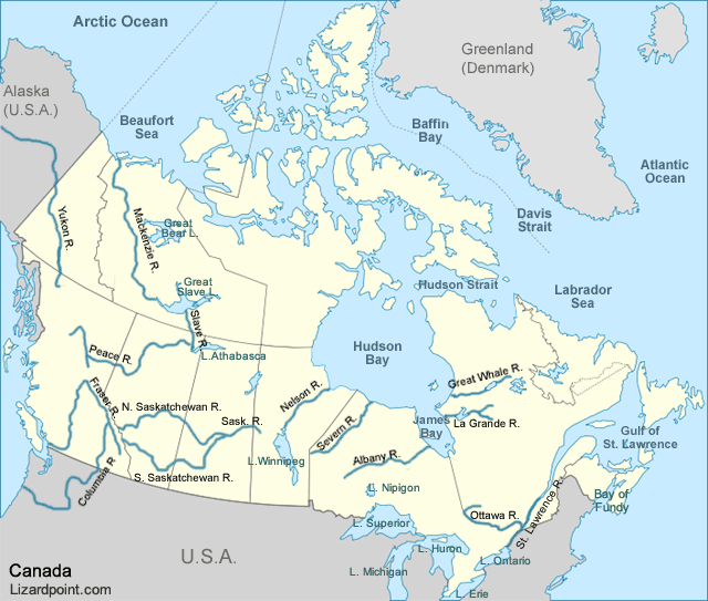 Test Your Geography Knowledge Canada Seas Lakes Bays Rivers   Canada Water Rivers Labeled 