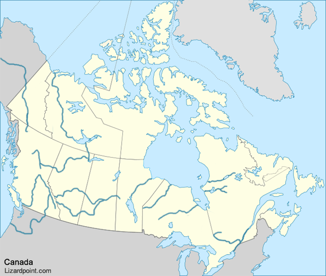 Simple Map Of Canada With Lakes   Canada Water Rivers 