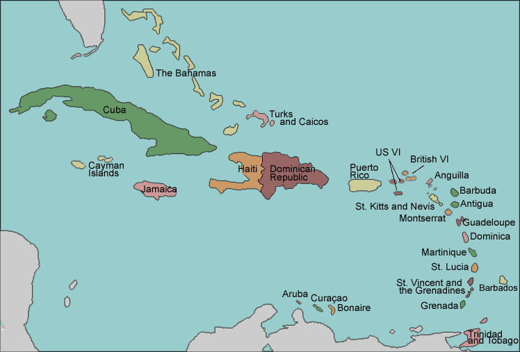 map of Caribbean with countries labeled
