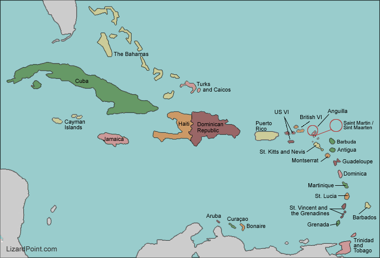labeled map of Caribbean