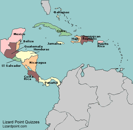 labeled map of Central America and the Caribbean