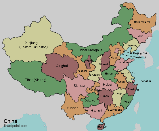 labeled map of China