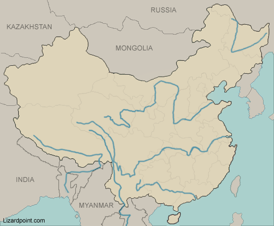 physical map of east asia with rivers