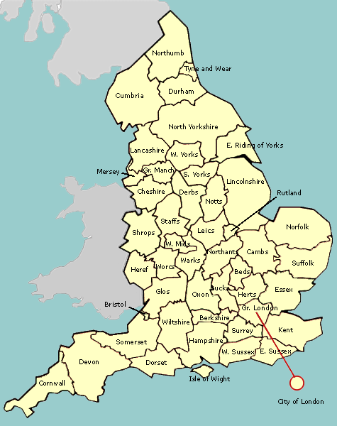 labeled map of England