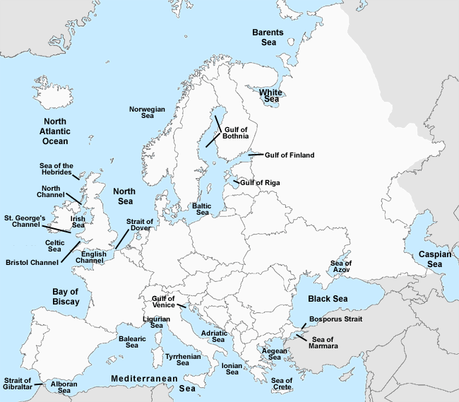 Physical Map Of Europe Bodies Of Water   Europe Bodies Water Level2 Labeled 