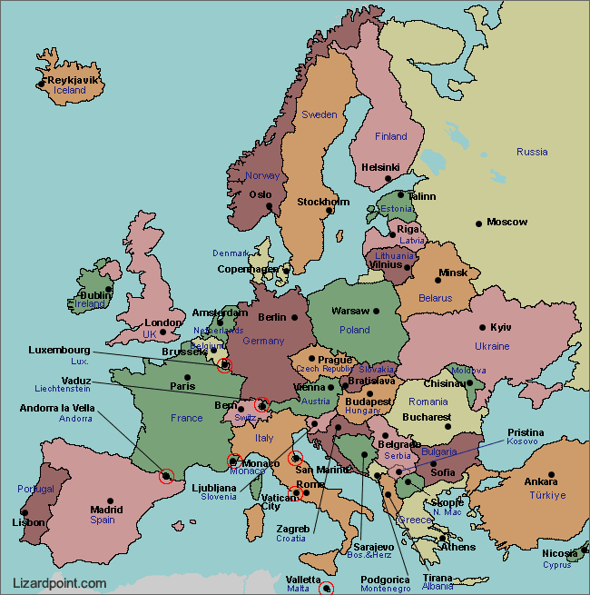 map of Europe with capital cities labeled