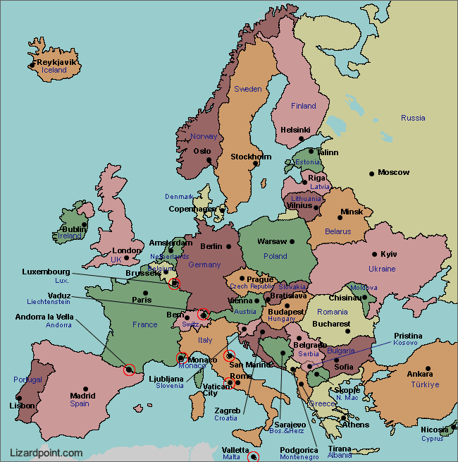 europe map with capitals