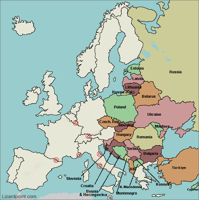 Labeled Western Europe Countries Map