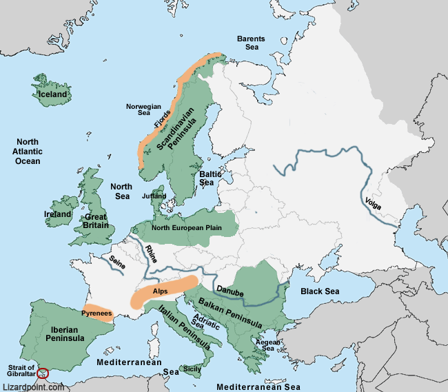 europe blank physical map