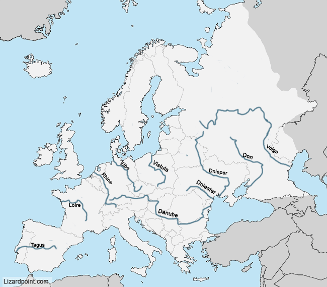 map of Europe with water labeled