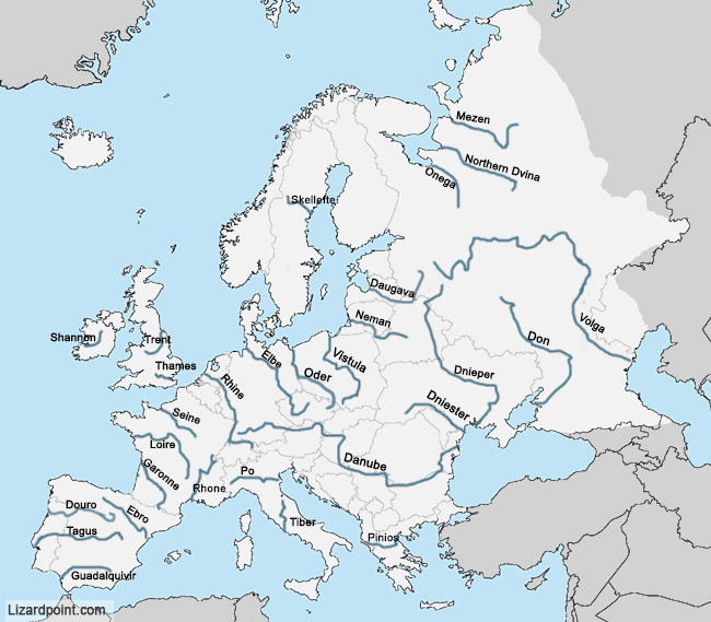 map of Europe with water labeled