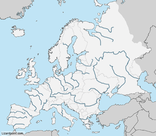 labeled physical map of europe rivers Test Your Geography Knowledge Europe Rivers Level 2 Lizard labeled physical map of europe rivers