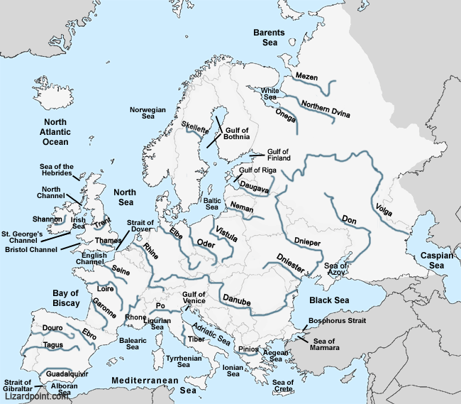 labeled map of the Europe water