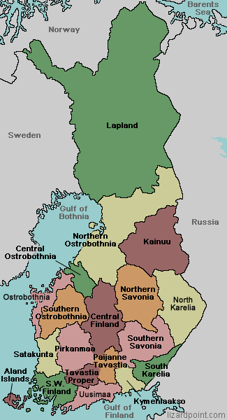 map of Finland with regions labeled