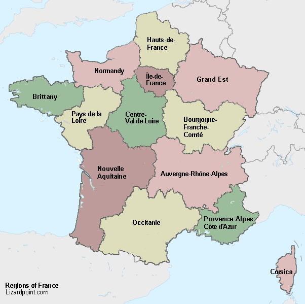 map of France with regions labeled