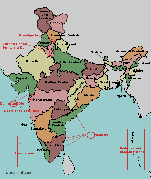 map of India with states labeled