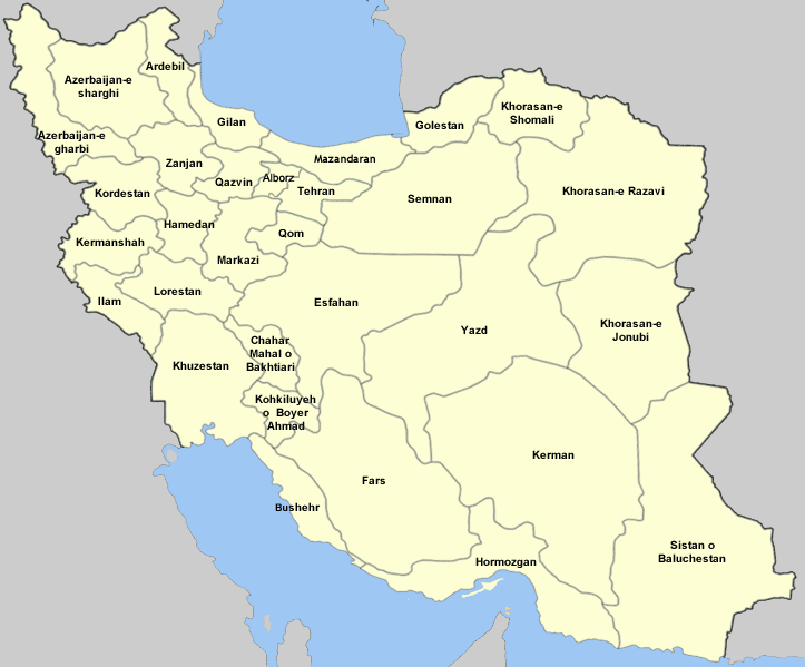 map of Iran with provinces labeled