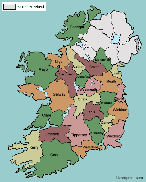 map of Ireland with counties labeled