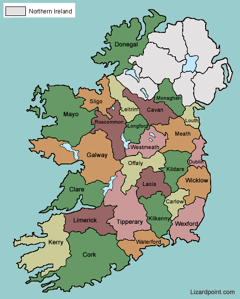 Labelled Map Of Ireland Test your geography knowledge   Ireland counties | Lizard Point 