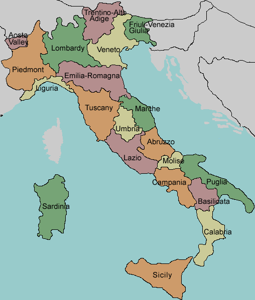 map of Italy with regions labeled