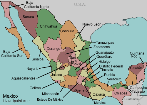 labeled map of Mexico
