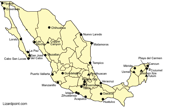 labeled map of Mexico