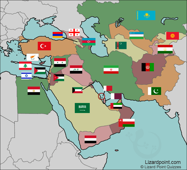 map of Middle East with flags displayed