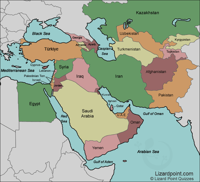 labeled map of Middle East